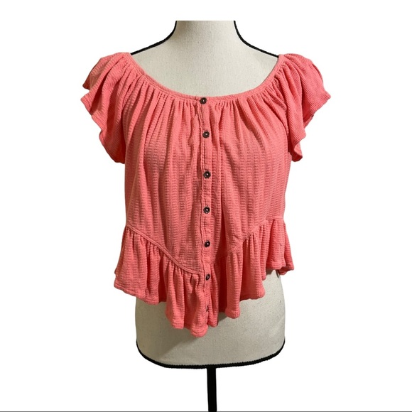 We The Free Womens Mint Julep Butterfly Sleeves Peplum Button-Down Top XS - Picture 7 of 9